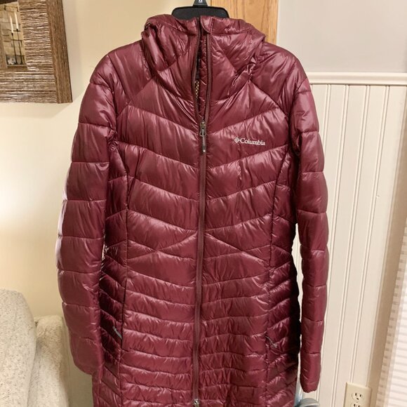 Columbia Woman coat omni heat M Burgundy Mid-length Power Lite Full-zip Hooded E - Picture 1 of 3